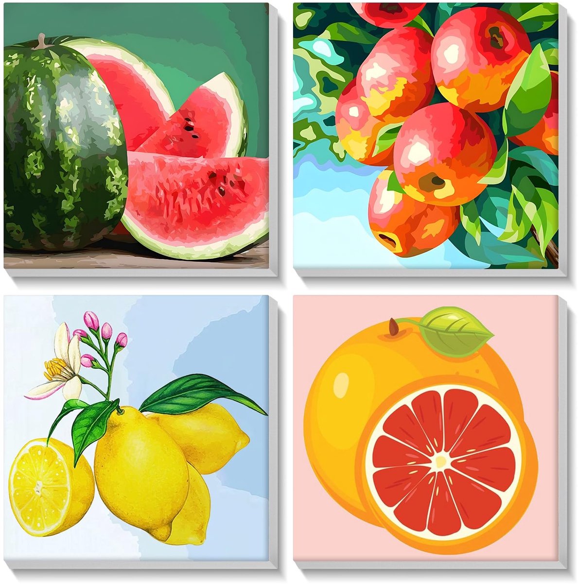 Solidchoice - 4-Pak Schilderen op Nummer met Fruit Thema en Lijsten