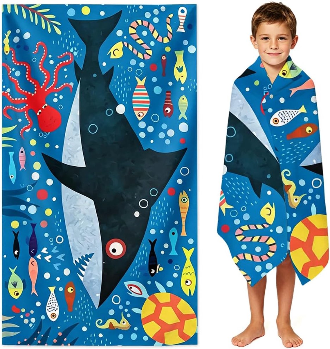 Shark Strandlaken Kinderen, 75 x 150 Cmhanddoek microvezel badhanddoek meisjes strandlaken sneldrogende stranddeken - ShopVlot