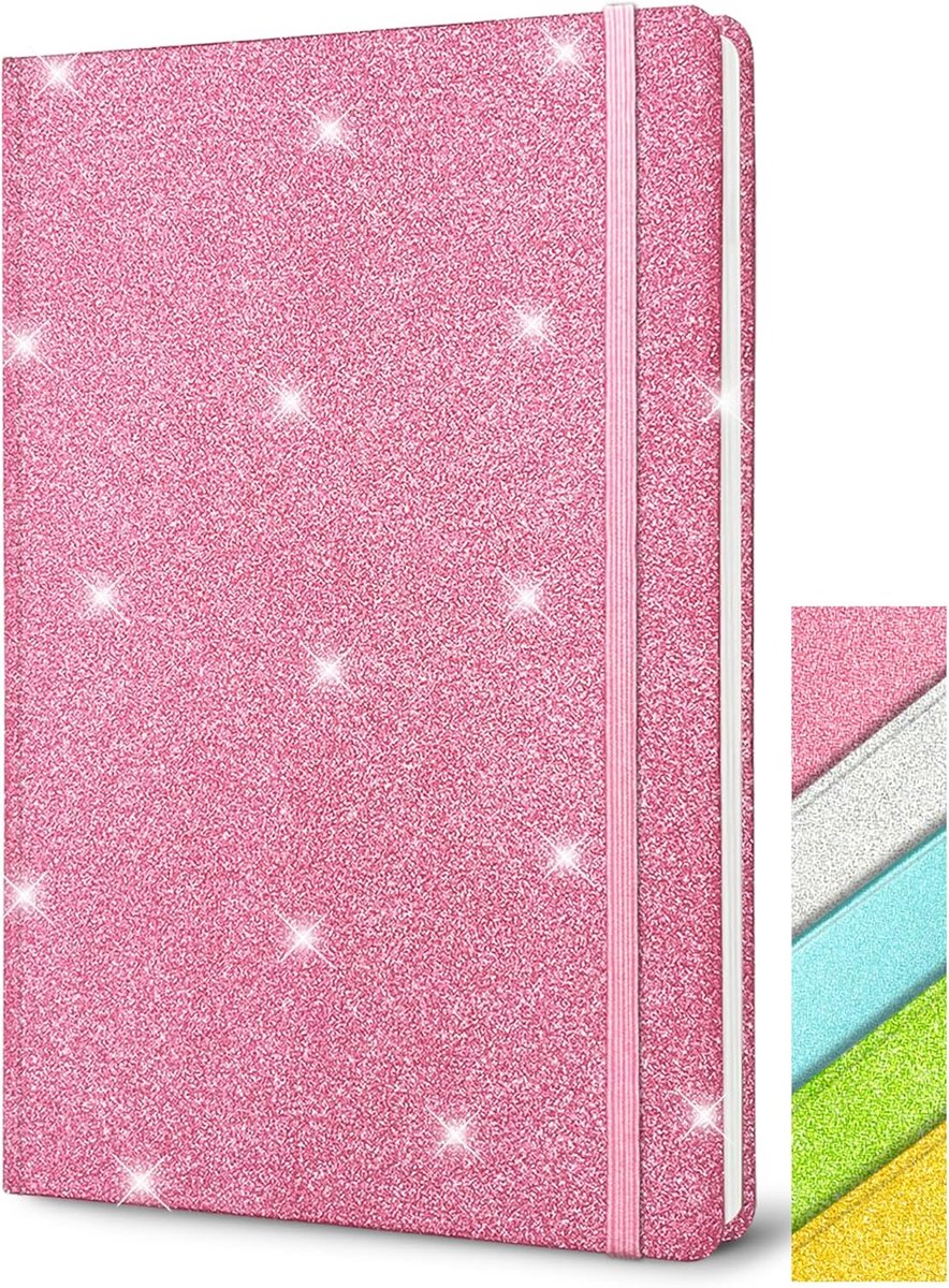 Glitter Notitieboek A5, Roze Hardcover Dagboek 21x14,5 cm 80 Vellen Gelinieerd Notitieblok Journal voor Meisjes - ShopVlot