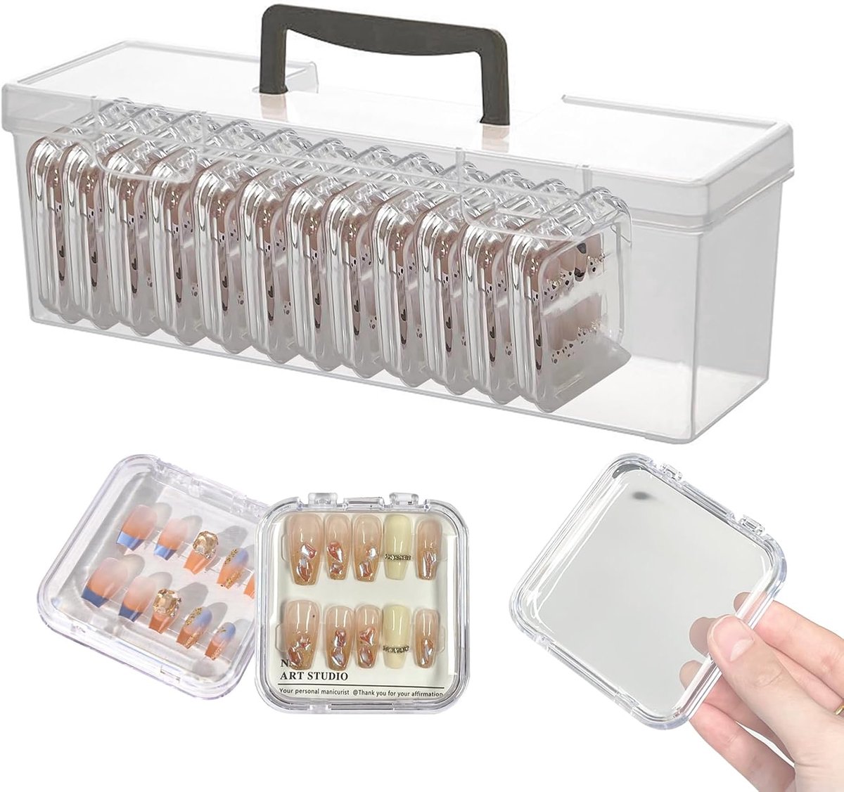Press-on Nail Carrying Box with 16 Transparent Nail Tips Storage Box, Plastic Packaging Boxes with Double-Sided - ShopVlot