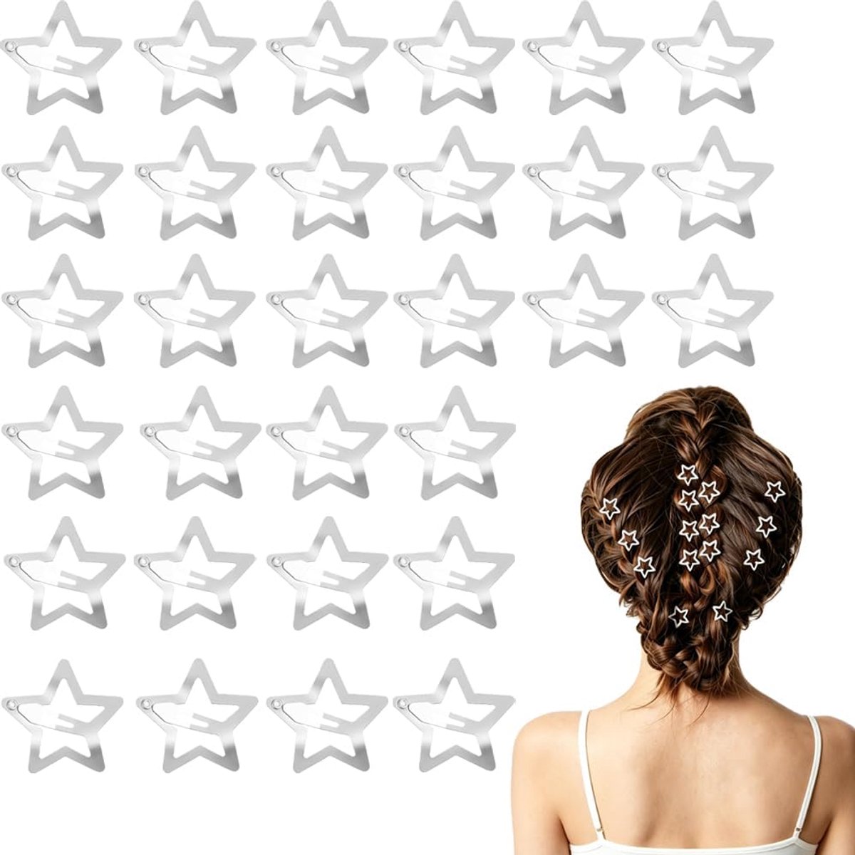 Y2K Haarspeldjes met zilveren ster, haarspeldjes, metalen ster, snapclips voor vrouwen en tieners, vintage, punk - ShopVlot