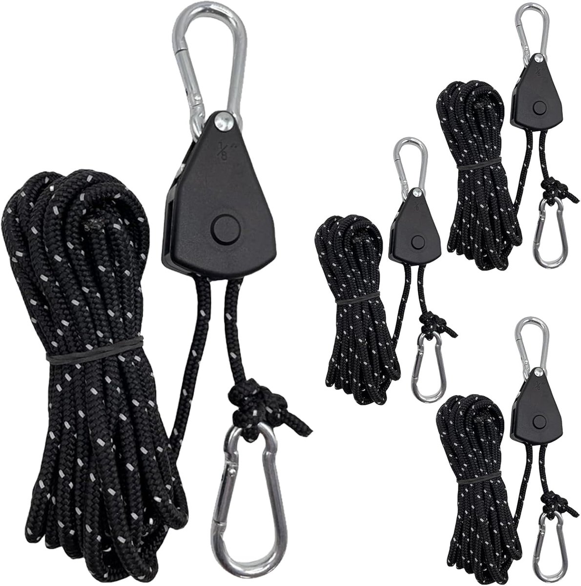 4 Pcs Ratchet Rope, 4mm x 4m, Rope Strap, Adjustable Hooks, Ratchet with Hook, Hitch, for Camping, Hiking, Tent - ShopVlot