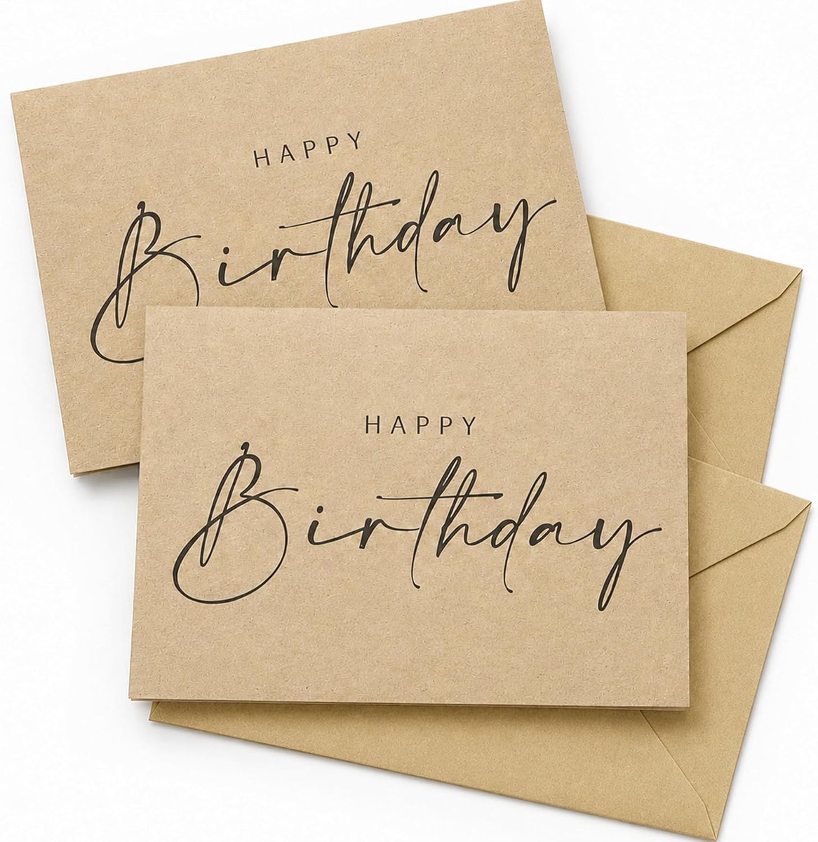 2 x Natural Birthday Card Made of Recycled Cardboard with Envelopes - Birthday Card (Happy Birthday) - ShopVlot