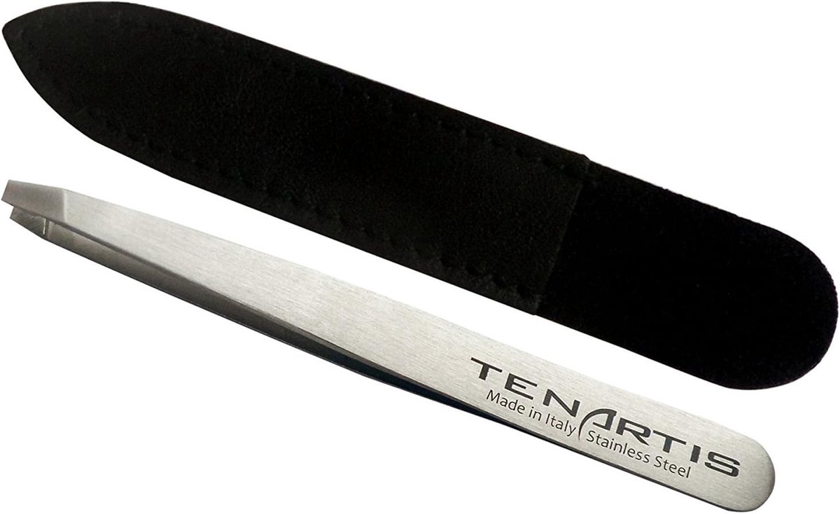 Eyebrow Tweezers Stainless, Straight Leather Case - Tenartis Made in Italy - ShopVlot