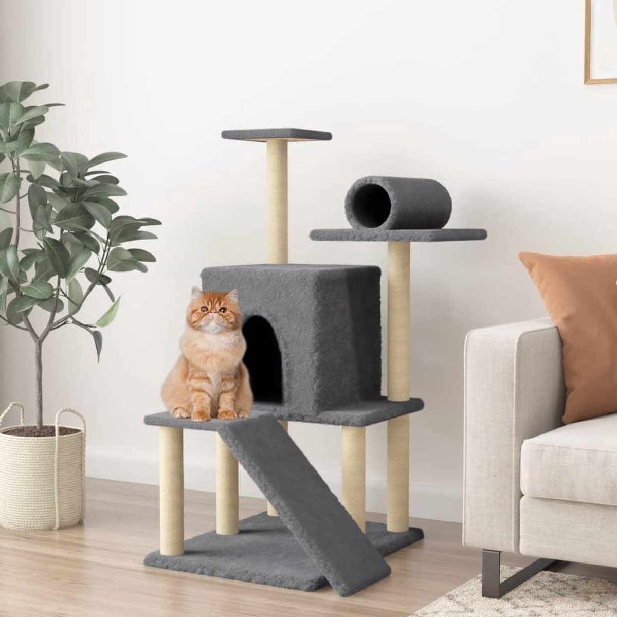 Krabpaal Kattentoren - Kattenmeubel Klimboom - Spelen Ontspannen - Meertraps Structuur - 110.5 cm - Donkergrijs