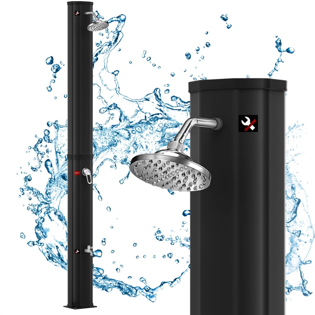 Gudalio Buitendouche - Zonnedouche - Campingdouche - Zonder stroom - Regendouchekop en Voetdouche - Warm Water tot 60°C - 40L - Zwart