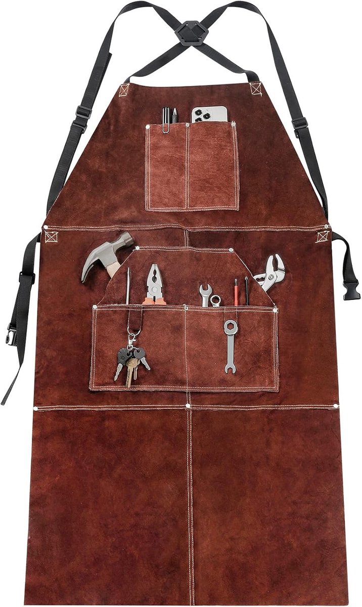 Yorbay Leather Welding Apron Heat Resistant Flame Retardant Work Apron with 5 Pockets Adjustable Protective Clothing - ShopVlot