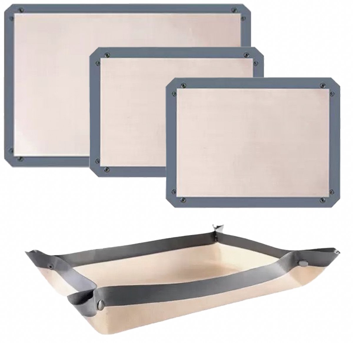 ZYLARO Siliconen Bakmat 3-delige Set met Drukknopen – BPA-vrij, Hitte- en Ovenbestendig – Opvouwbaar tot Opvangschaal – 1 stuk 60 x 40 cm en 2 stuk 40 x 30 cm