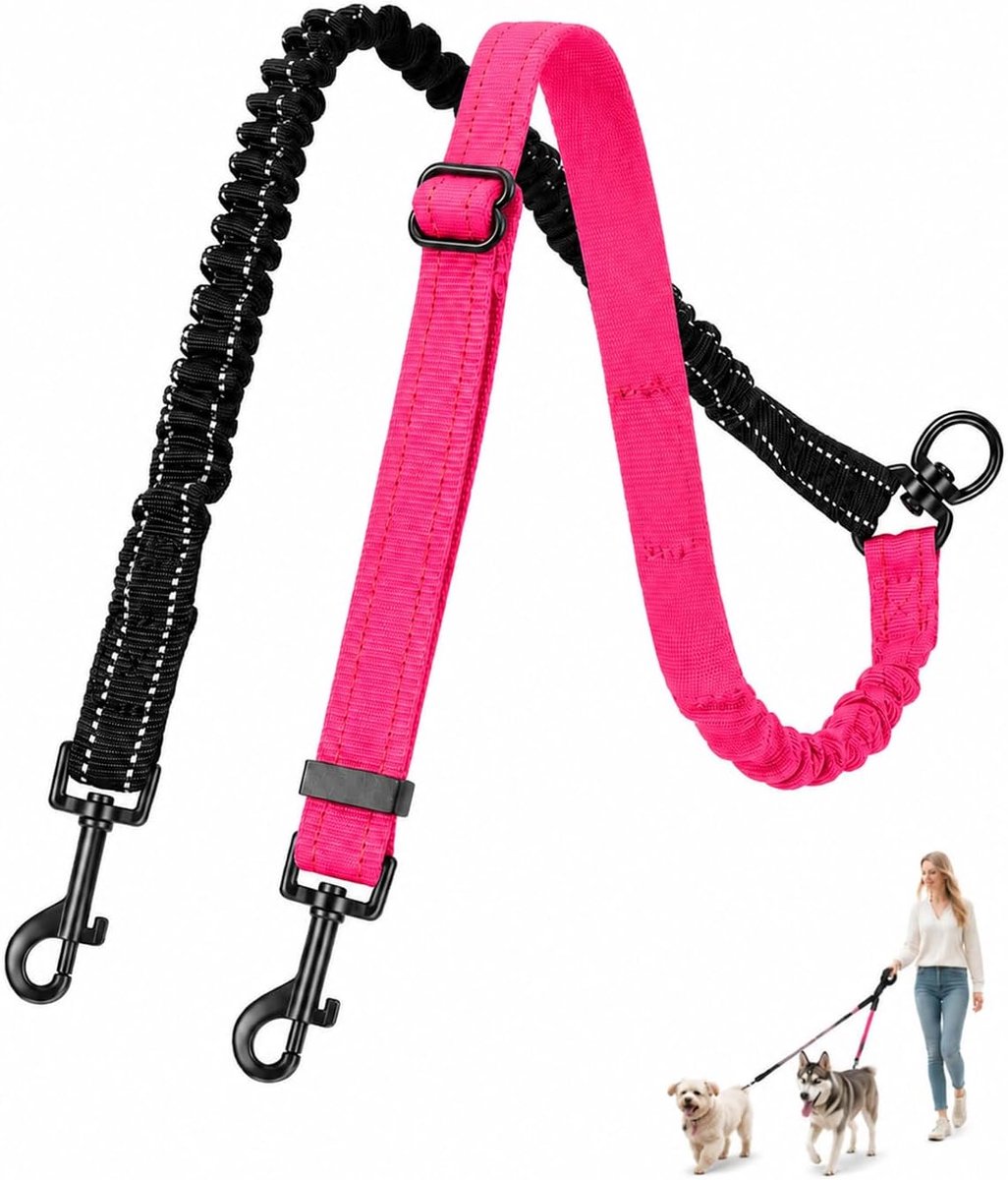 Dubbele hondenriem, 1 set in zwart en rood, versterkte karabijnhaak en 360° draaibaar, anti-tangle control voor - ShopVlot