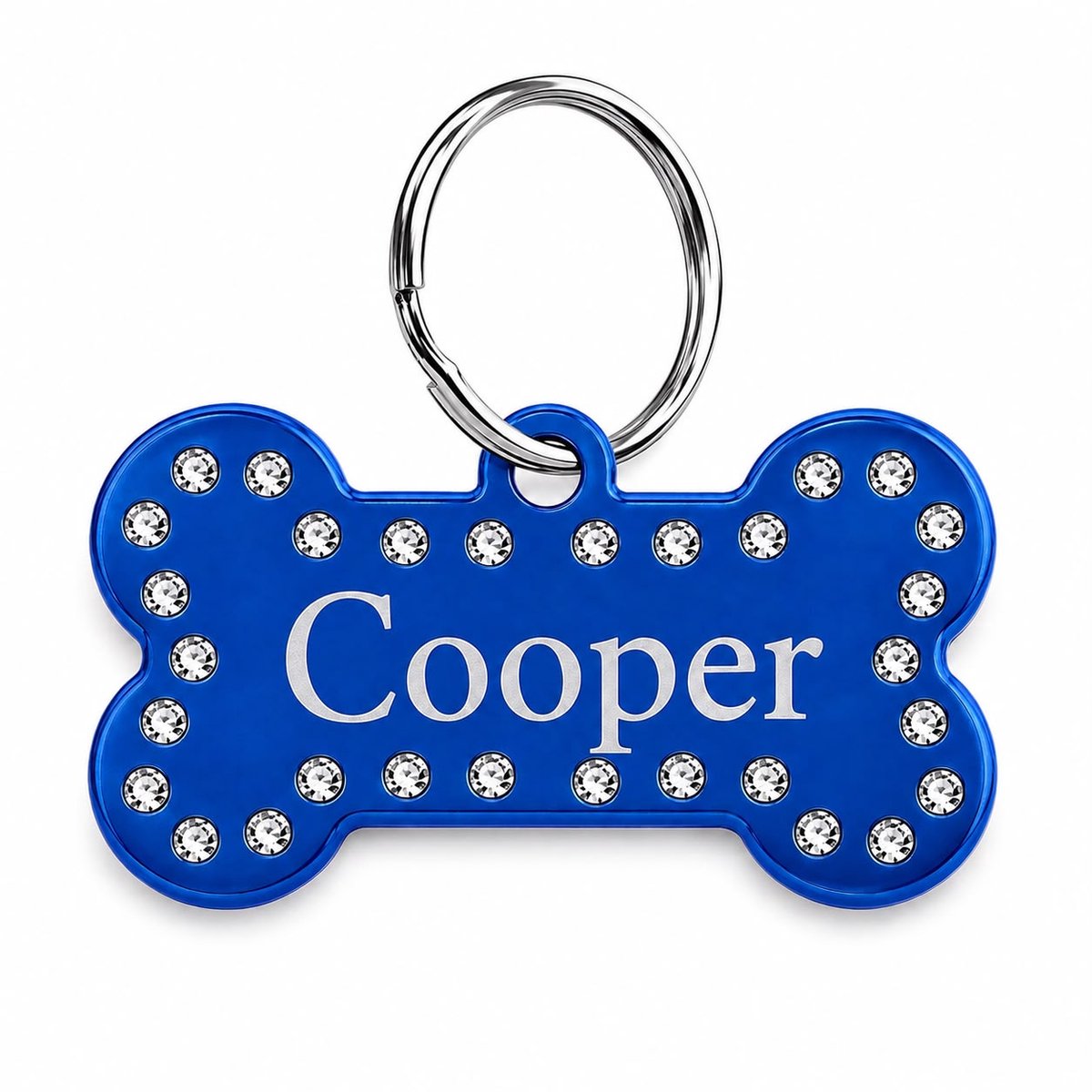 Luxe Hondenpenning Botje met Strass | Blauw | Inclusief Graveren | Hondenbotje met Strass | Aluminium Hondenpenning | Petshop Seven®