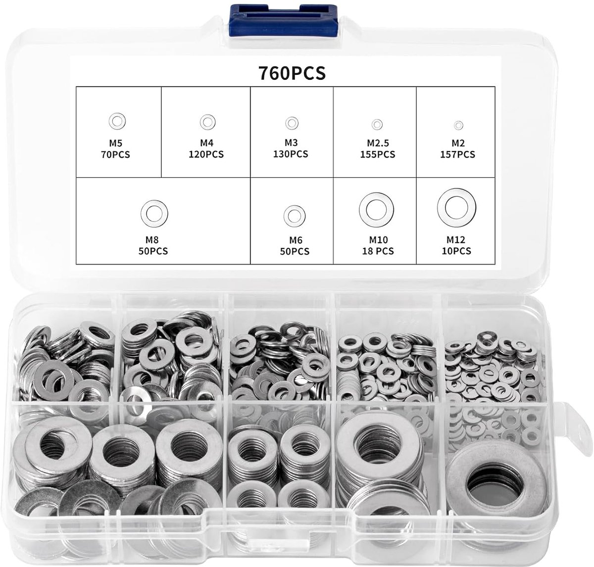 760Pcs Flat Washers Set, Rings Assortment, Stainless Steel Washers, Metal Washers for Screws, M2 M2.5 M3 M4 M5 M6 M8 - ShopVlot