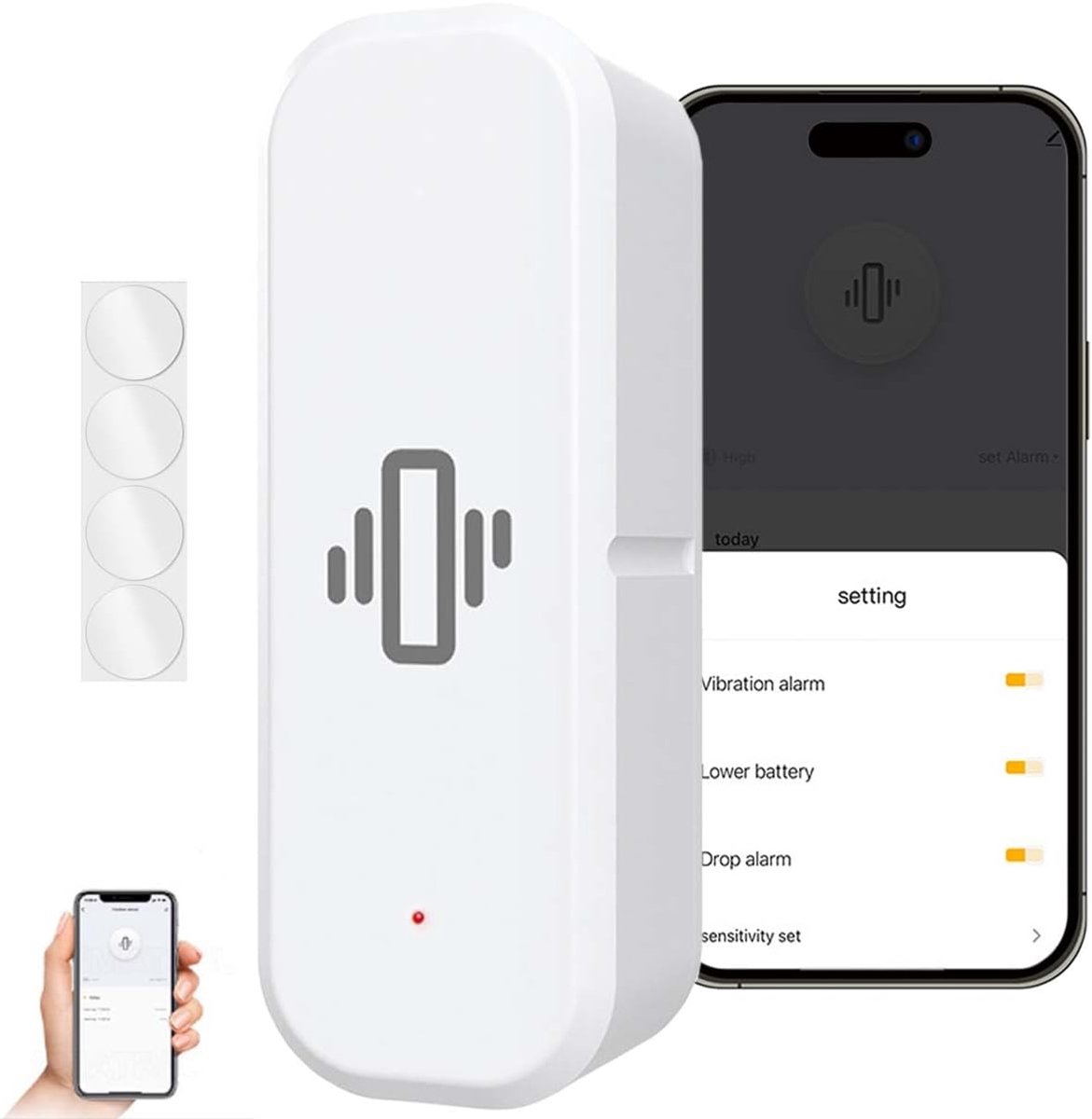 Vibration Sensor with App Alarm, Mini Glass Detector, Without Sensitivity, Adjustable, Window Alarm Wireless Sensor - ShopVlot
