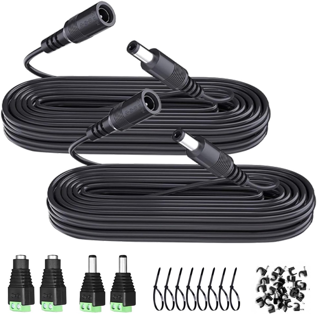 Pack of 2 3m DC Power Extension Cable, 5.5mm x 2.1mm, 12V DC Extension Cable with Power Connector Plugs/Cable - ShopVlot