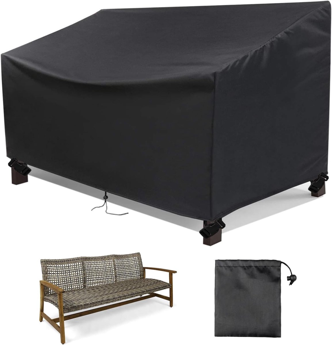 3 Seater Waterproof Garden Bench Cover with Ventilation Openings, Poly Rattan Sofa Protective Cover for Garden - ShopVlot