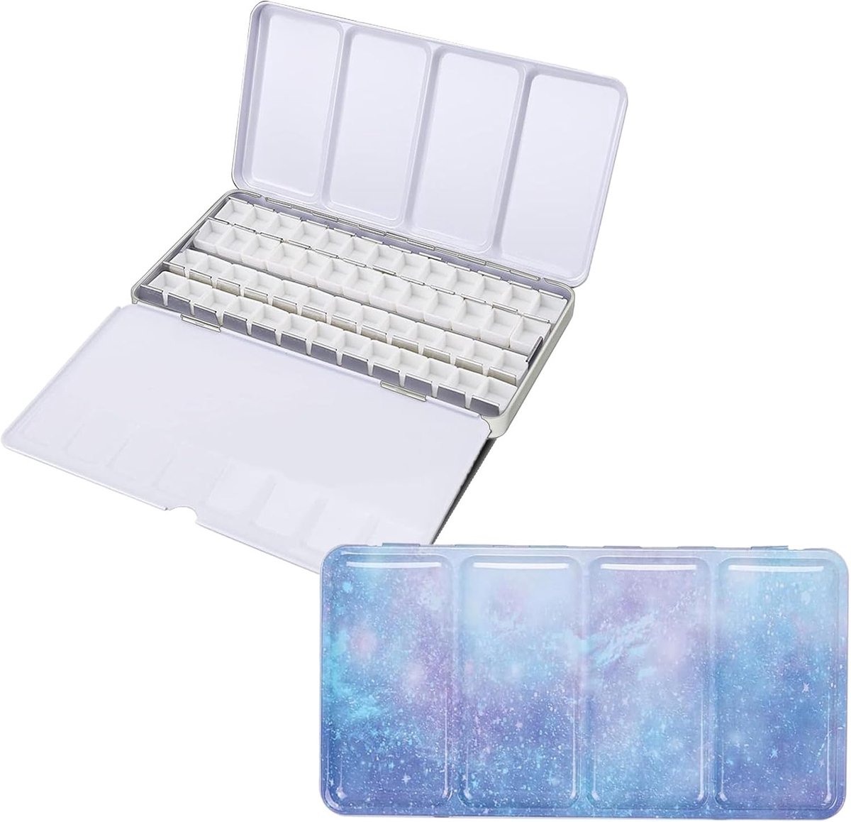 Empty Watercolour Painting Box Metal with 52 Half Cups Watercolour Box Travel with Mixing Palette and Thumb Ring for - ShopVlot