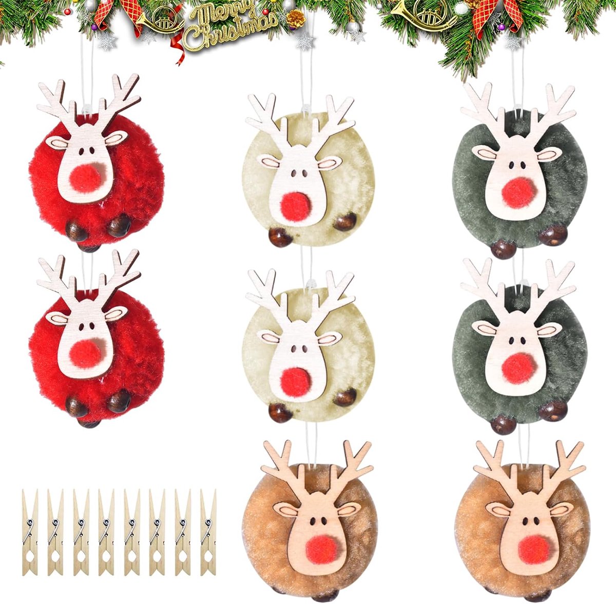 Christmas Tree Pendants, 8 Pieces Christmas Tree Ornaments, Christmas Decoration, Elk Felt Wooden Decorations for - ShopVlot