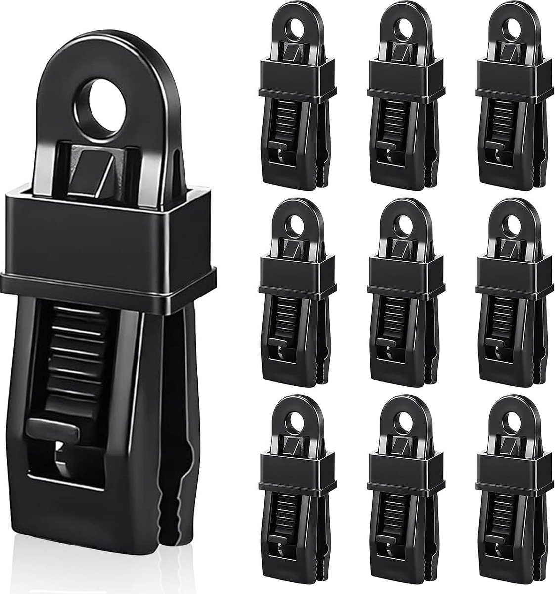 HOOPOE Clips voor schaduwzeilen, 10 stuks, verstelbare clips voor gordijnen en dekzeilen met vergrendeling, zwarte - ShopVlot