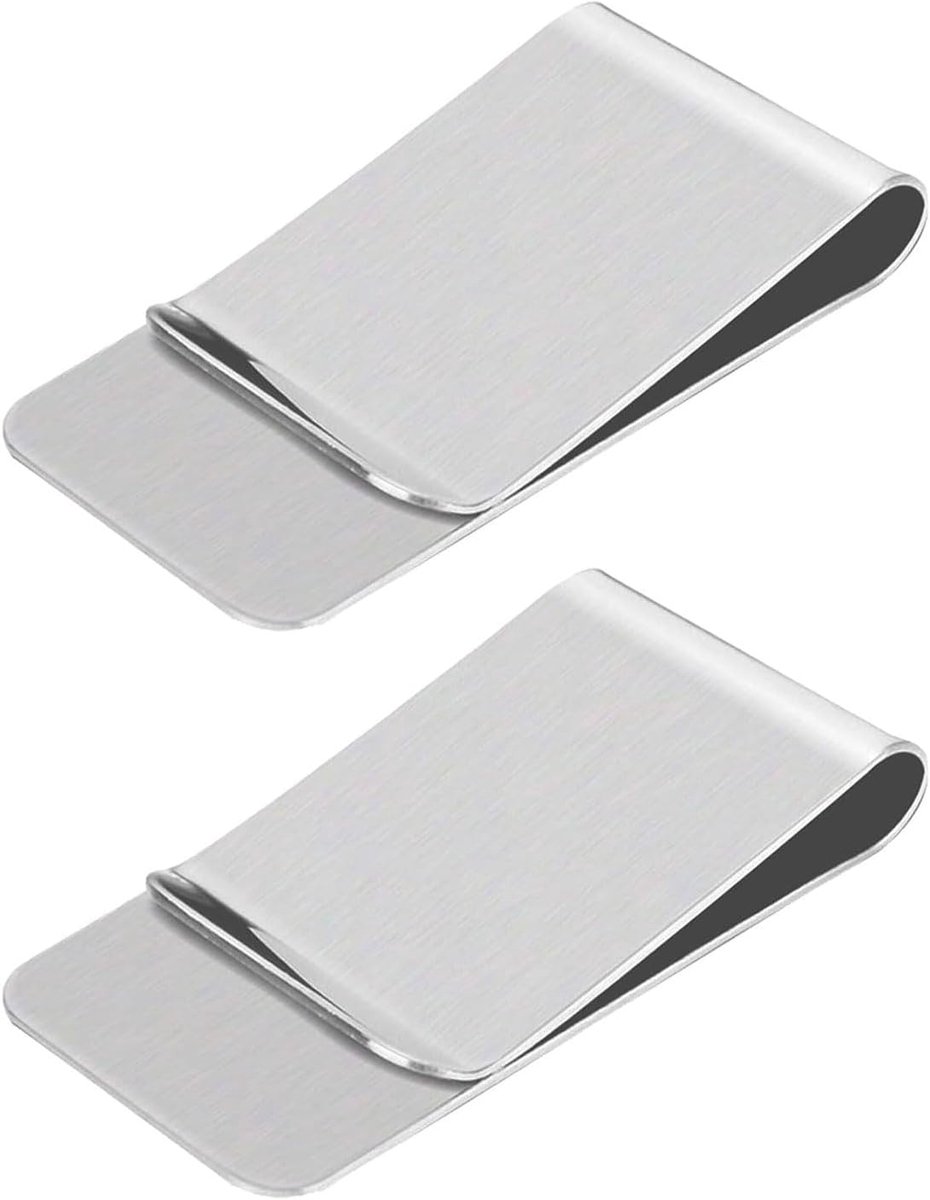 Geldclip van metaal, 2 stuks, geldclip van roestvrij staal, voor creditcards, documenten (zilver) - ShopVlot