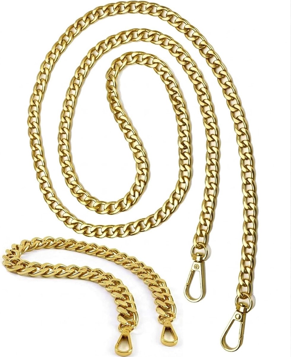 2 zakkettingen, 1 stuk 120 cm, 1 stuk 40 cm, metalen tasketting voor dames, handtas, schoudertas, tasketting met - ShopVlot