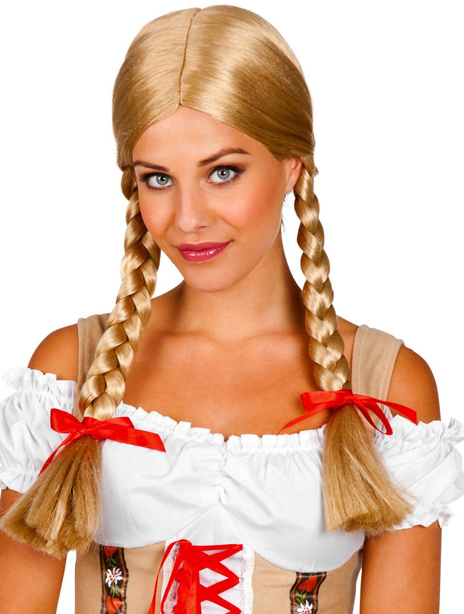 Blonde Vlechtenpruik - Kostuum pruik voor carnaval