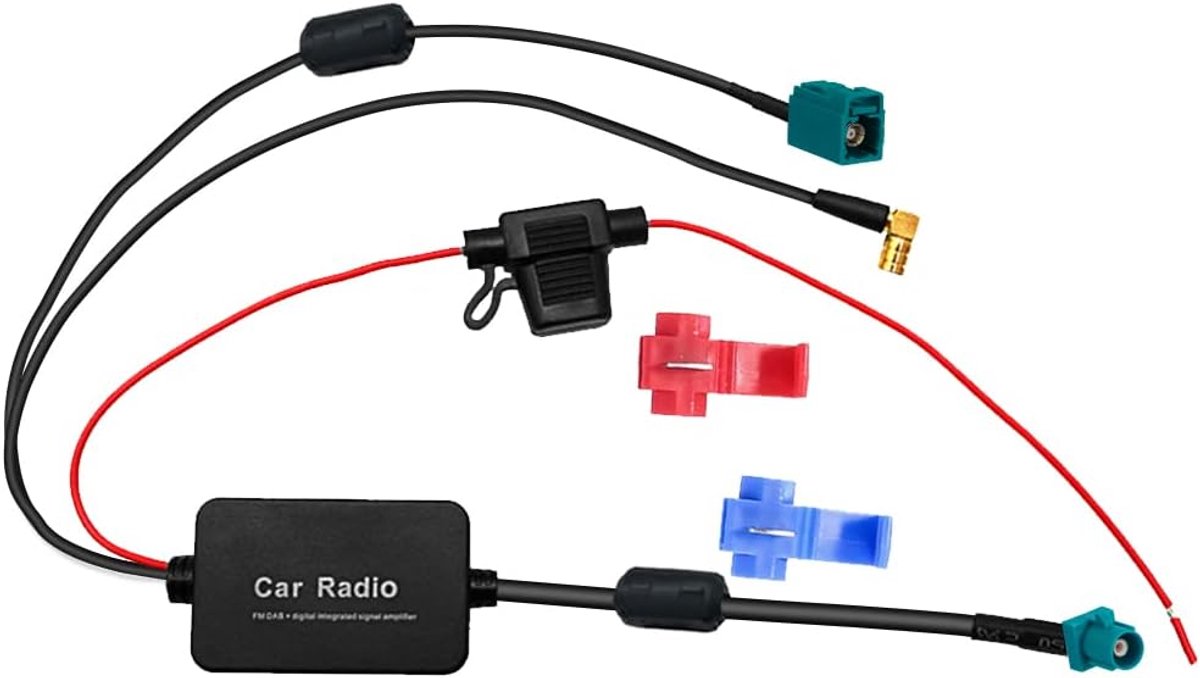 Vecys FM/AM DAB DAB+ Car Antenna Signal Booster Fakra Z Male to Fakra Z Female to SMB Female Right Angle Adapter 12V - ShopVlot