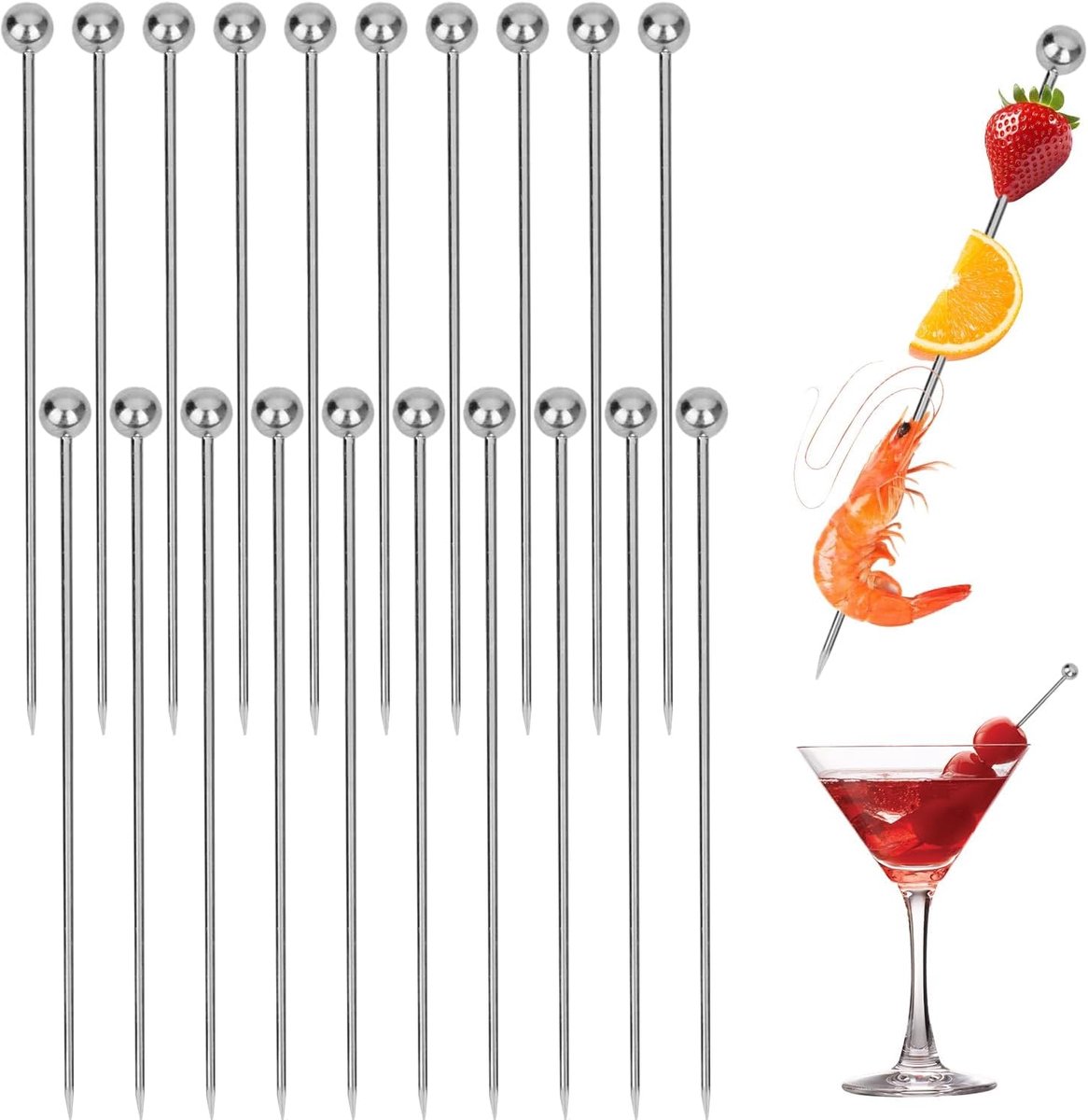 Cocktail Skewers Stainless Steel 20 Pieces Christmas Stainless Steel Cocktail Skewers for Finger Food Fruit Burgers - ShopVlot
