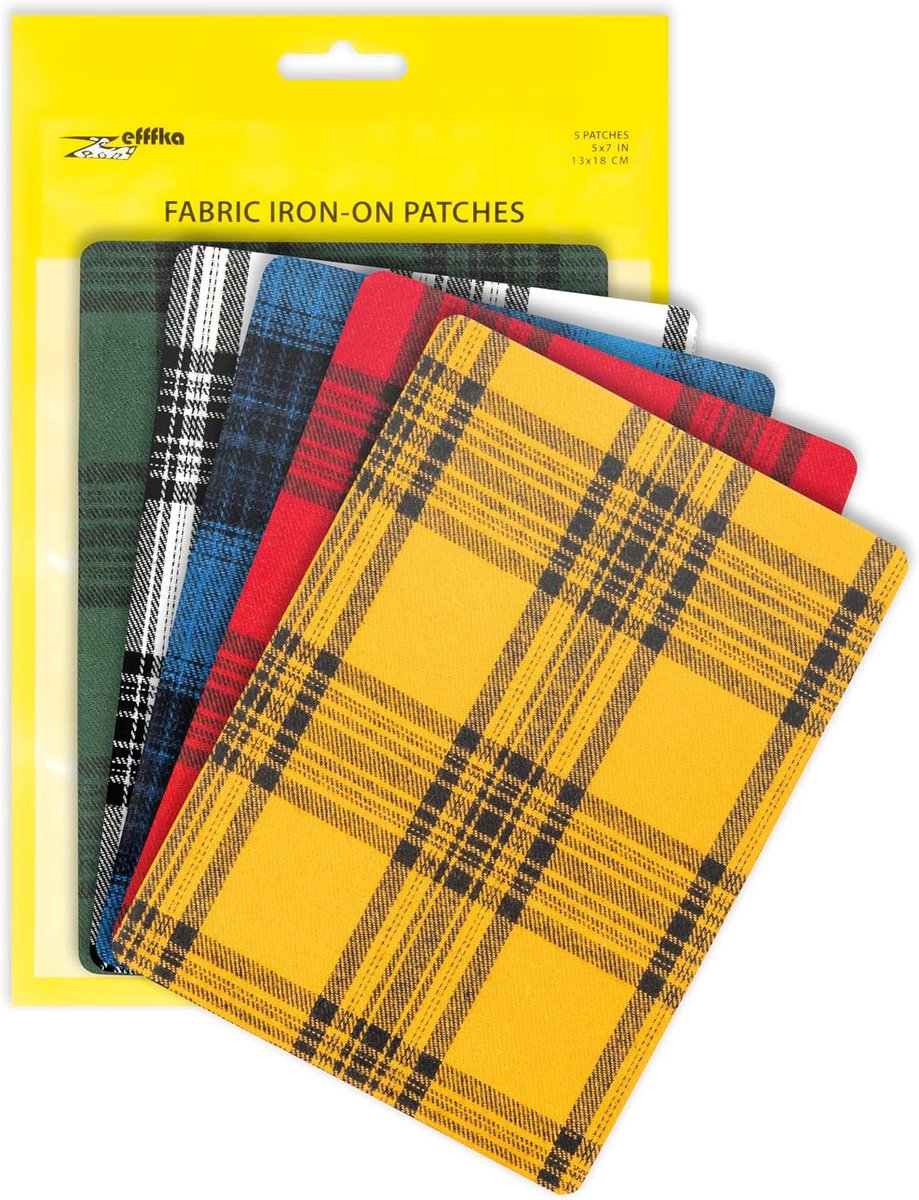 ZEFFFKA Premium Quality Large Plaid Tartan Fabric Iron On Patches Inside And Outside Strongest Glue 100% Cotton Repair - ShopVlot