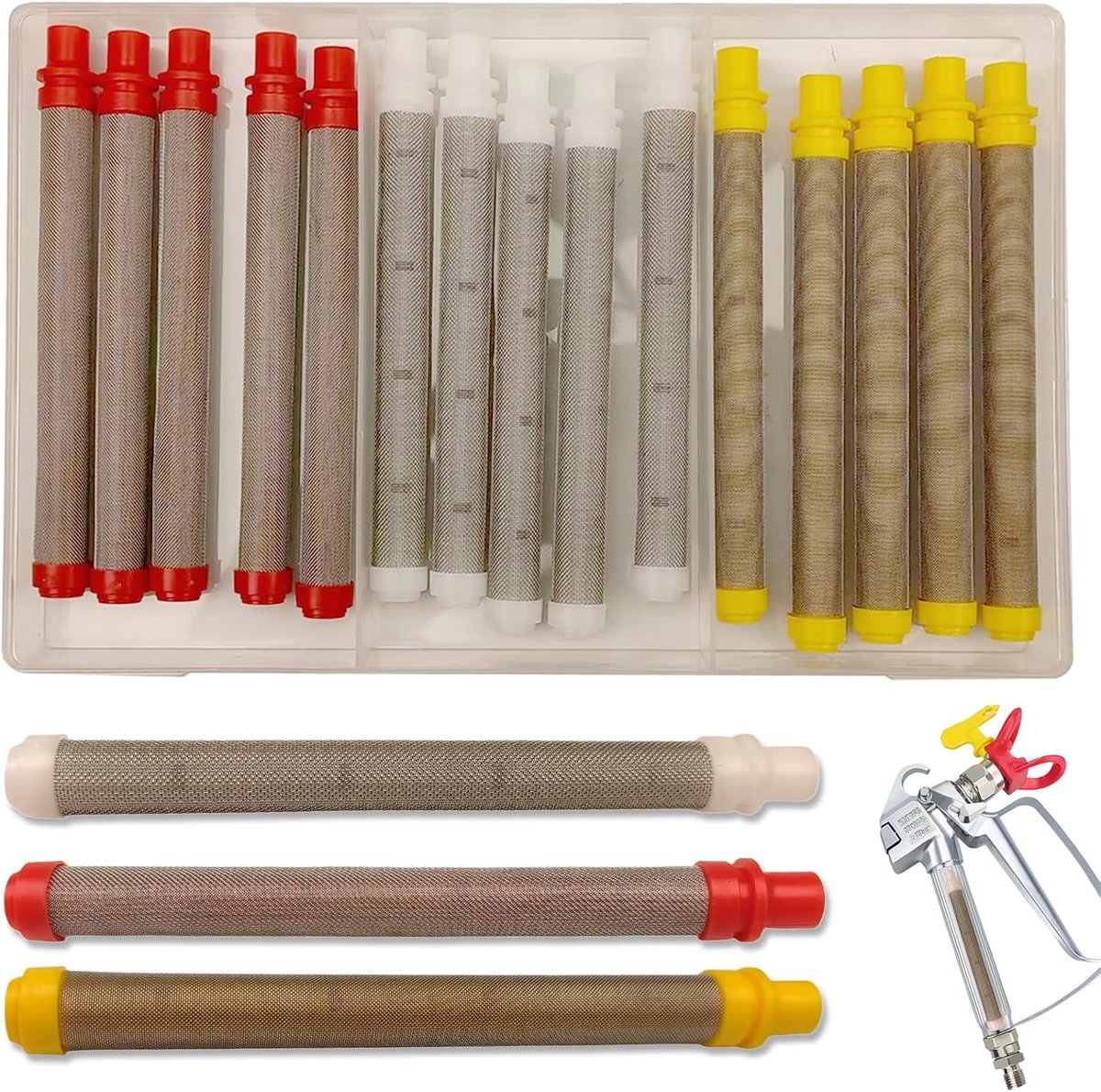 Pack of 15 Airless Spray Gun Filter Set, 60/100/200 Mesh Stainless Steel Filter Elements for Airless Paint Spray Gun - ShopVlot