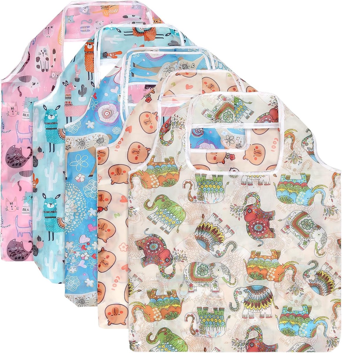 Opvouwbare boodschappentas, 5 stuks herbruikbare boodschappentassen schattig dierenpatroon draagtassen wasbare - ShopVlot