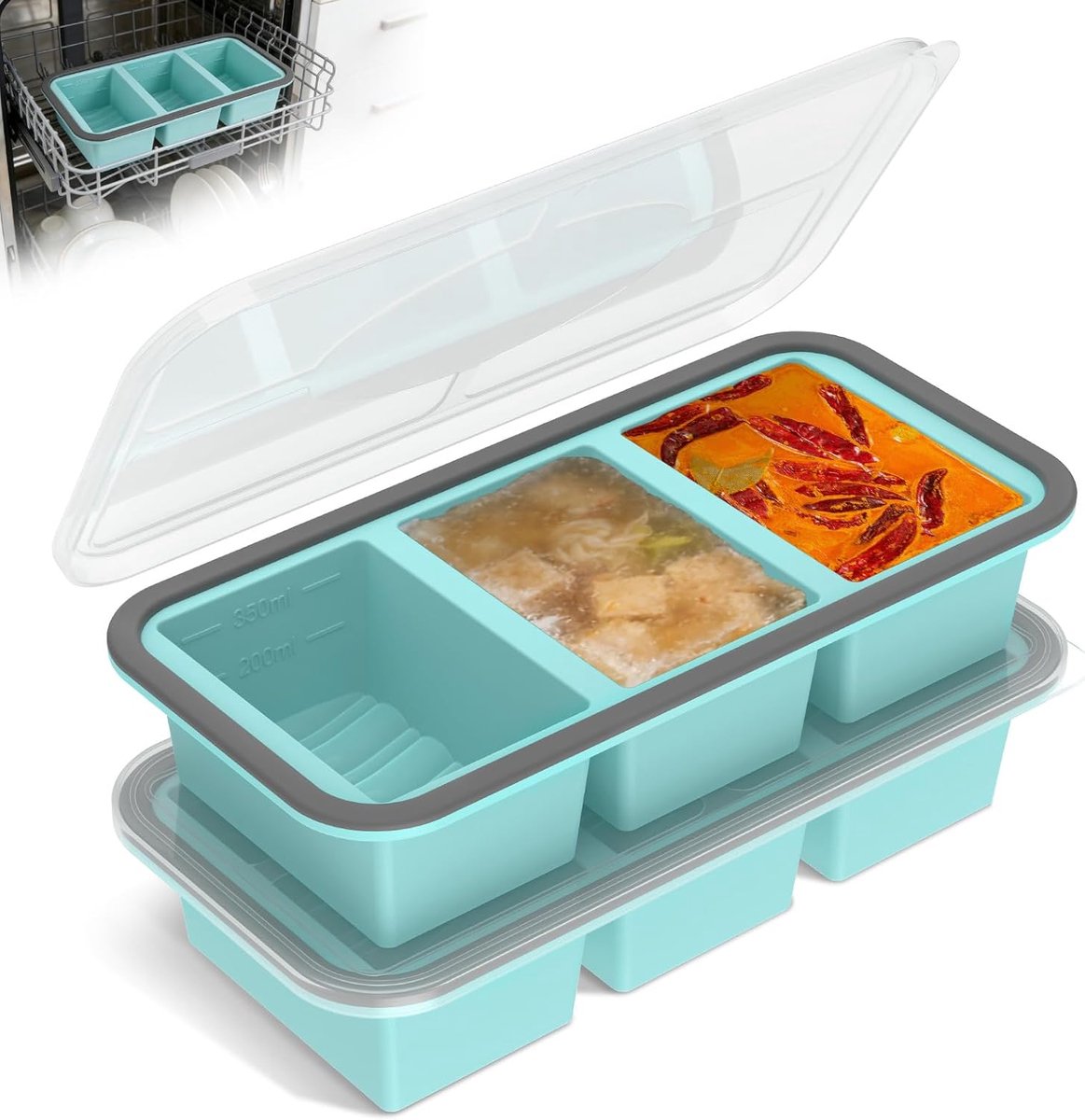 2pcs Silicone Freezing Molds Extra Large Freeze Molds with Lid Freeze Molds with Portion Meter with Scale 200/350ml - ShopVlot