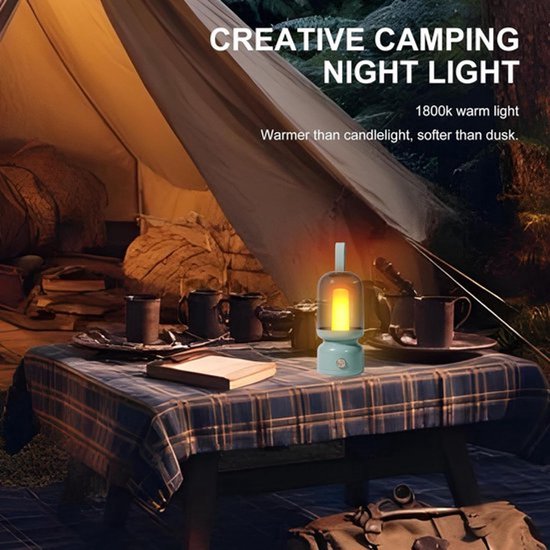 KZQ Draagbare retro campinglamp met LED - USB oplaadbaar en snoerloos - Sfeervol nachtlampje voor restaurant slaapkamer bar en kamperen - Groen — afbeelding 3