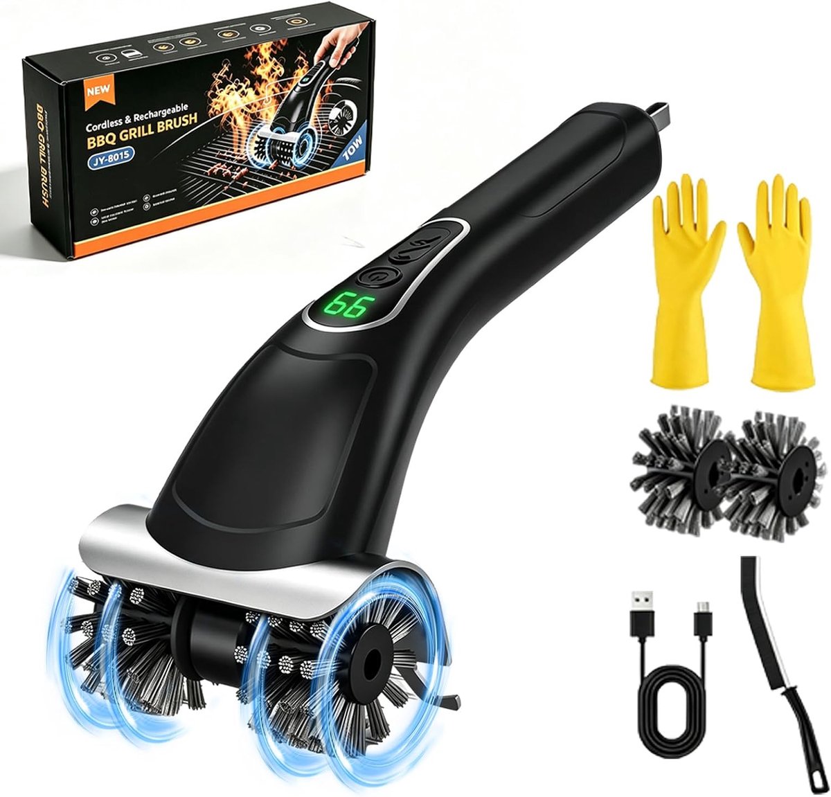 Elektrische Barbecueborstel, Ipx5-Waterdichte Draadloze Reinigingsborstel,Roestvrijstalen Borstelharen, Veelzijdige - ShopVlot