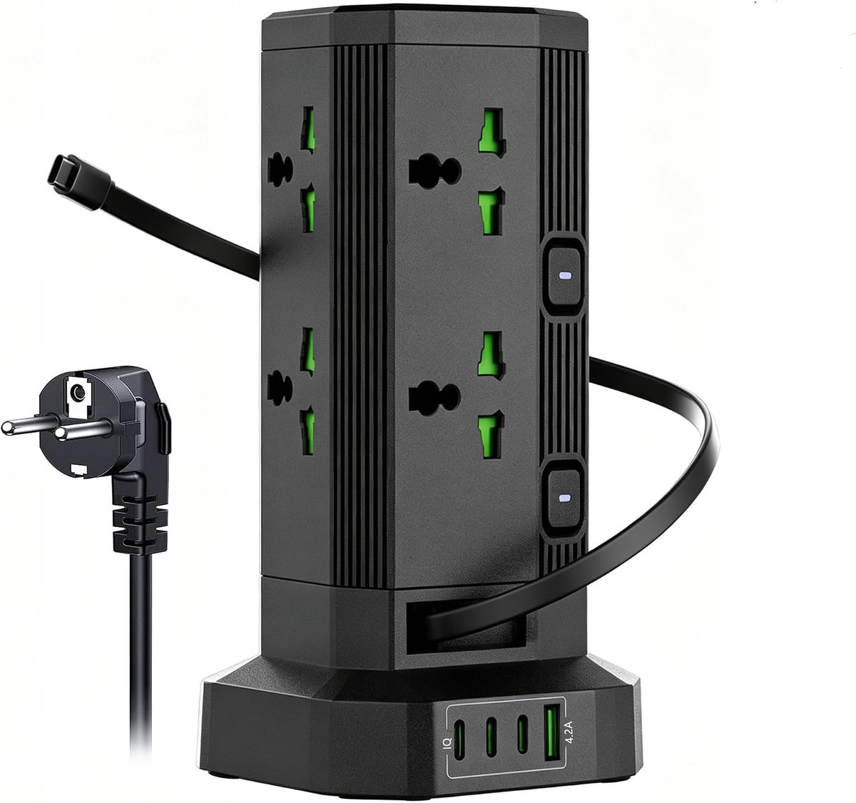 Meervoudig stopcontact met USB, stekkertoren met intrekbare kabel type C - ShopVlot