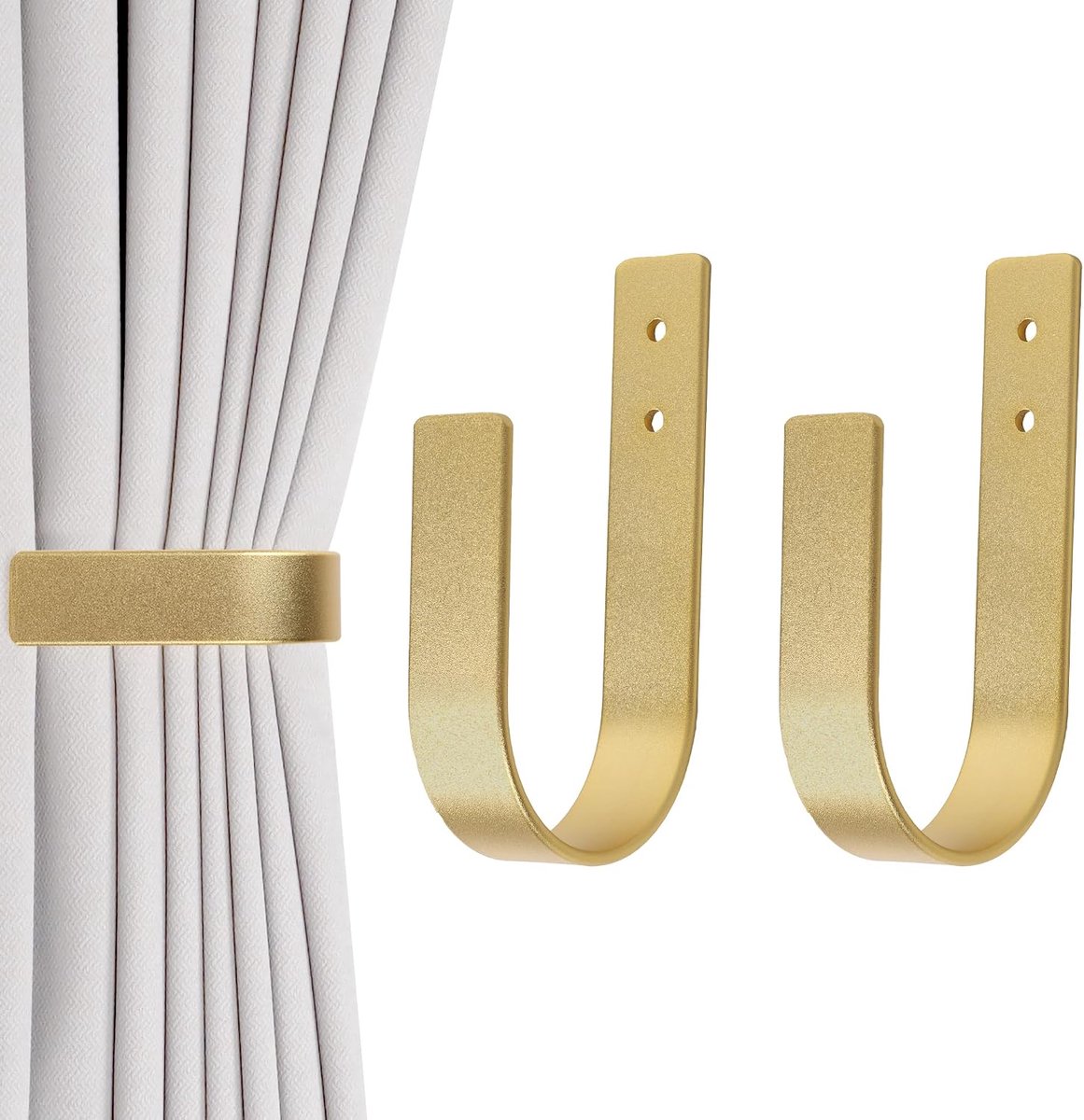Set of 2 Curtain Ties and Hold Supports - Solid Aluminum U Shape Wall Mounted Curtain Hooks Holder, Modern Durable - ShopVlot