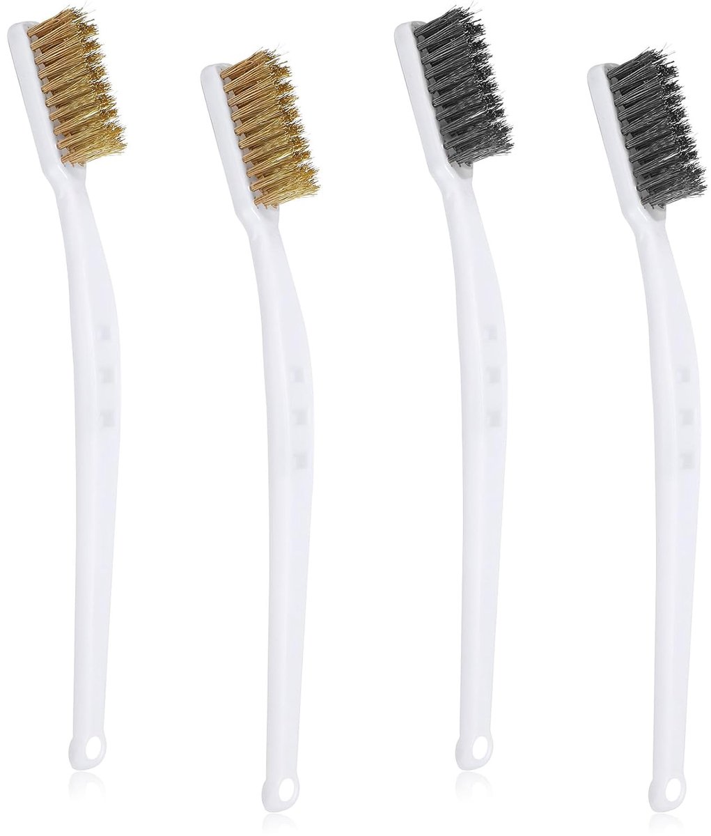 4 pcs brass brushes and small wire brushes for cleaning metal, small wire metal cleaner, toothbrush tool for cleaning - ShopVlot
