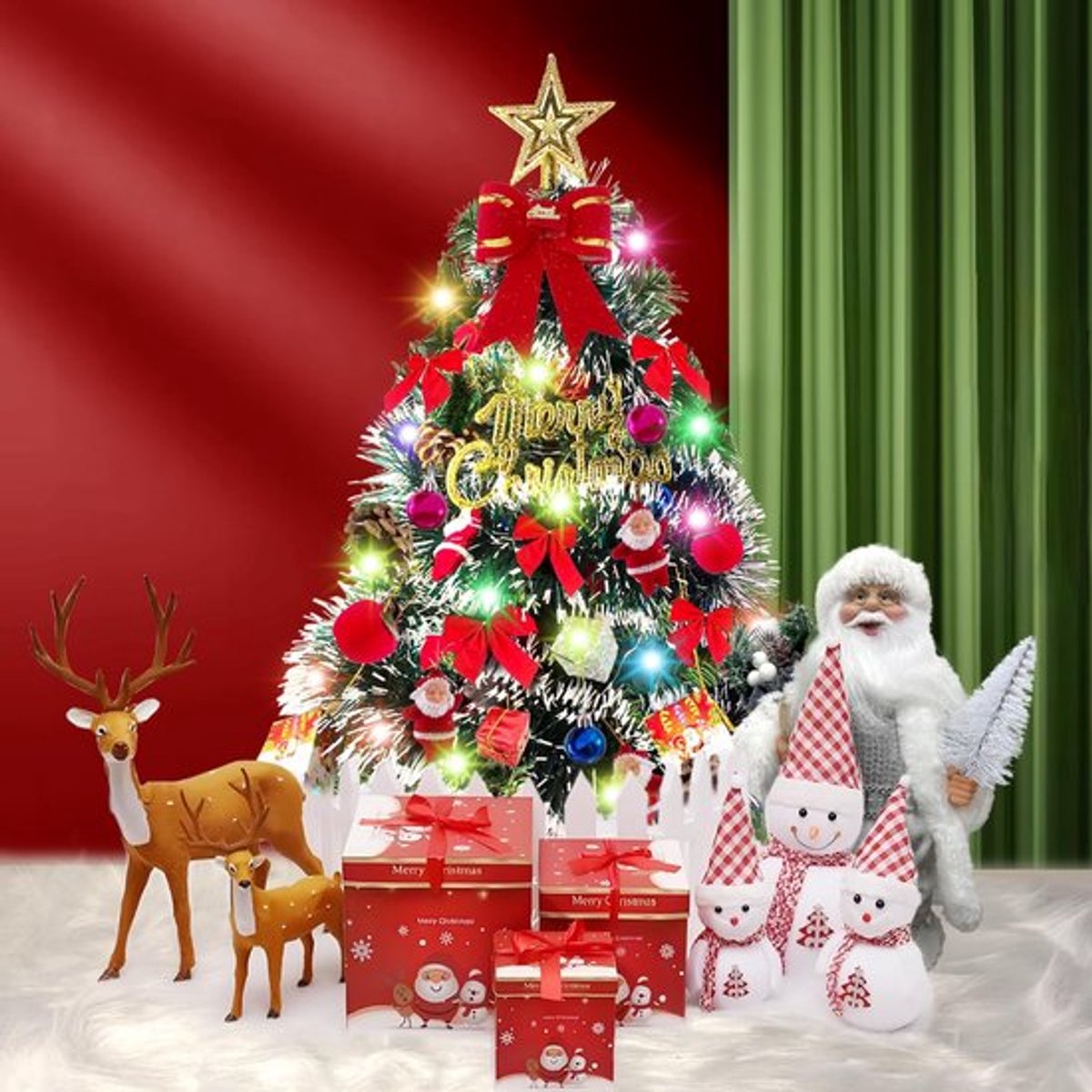 Mini-kerstboom, kleine kunstkerstboom met ornamenten, 60 cm, mini-dennenboom voor tafel, kerstboom, kerstdecoratie, dennenboom voor bureau, tafel, kantoor, decoratie