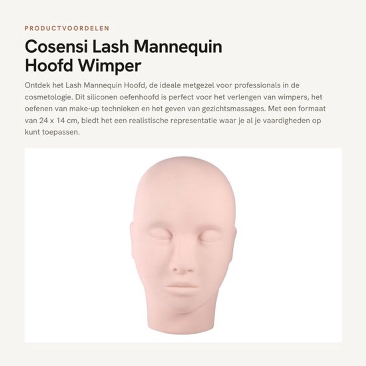 Mannequin Hoofd Siliconen - Oefenhoofd Make-up - Paspop Hoofd - Wimper Extensions - Gezichtsmassage - Artikelgrootte 24 x 14 cm - Etalagepop