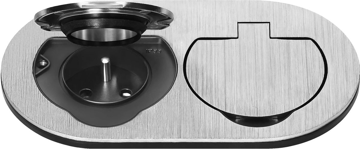 Dubbele Inbouwstopcontact Oval 2 x Ø 65mm - Geanodiseerd Aluminium - IP55 Waterdicht - Ideaal voor Keuken en Garage - ShopVlot