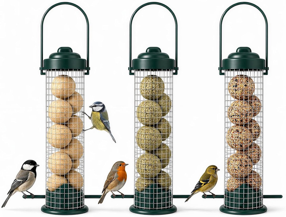 Vetbalhouders 3 stuks - Metalen constructie - Weerbestendig - Ideaal voor wilde vogels - ShopVlot