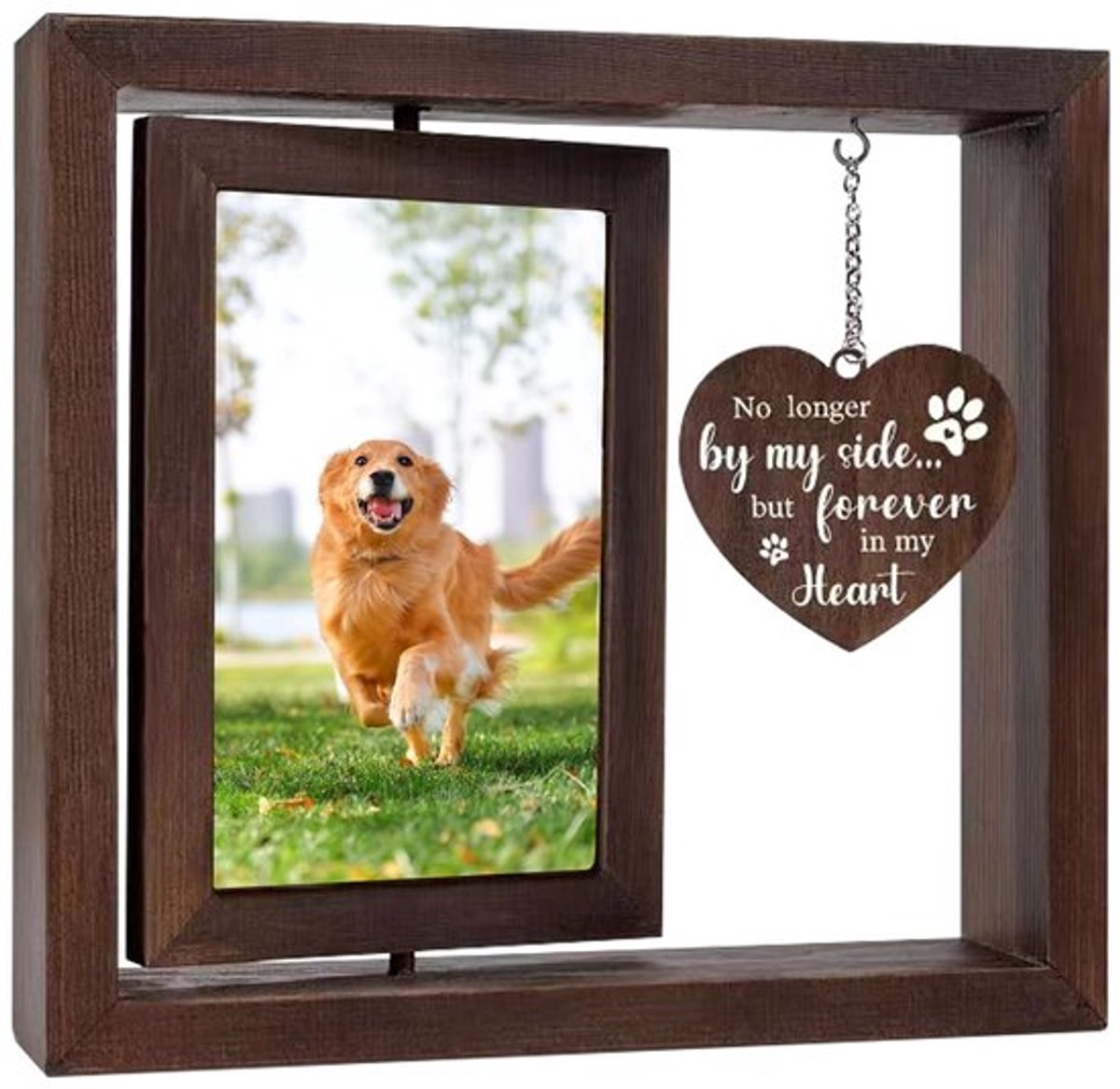 Fotolijst 360° Draaibaar - Houten Herinneringsfotolijst - Voor Honden/Katten - Buitenframe 23x20,5cm - Binnenlijst 14x9cm - Hoogwaardig Materiaal - Herinneringslijst