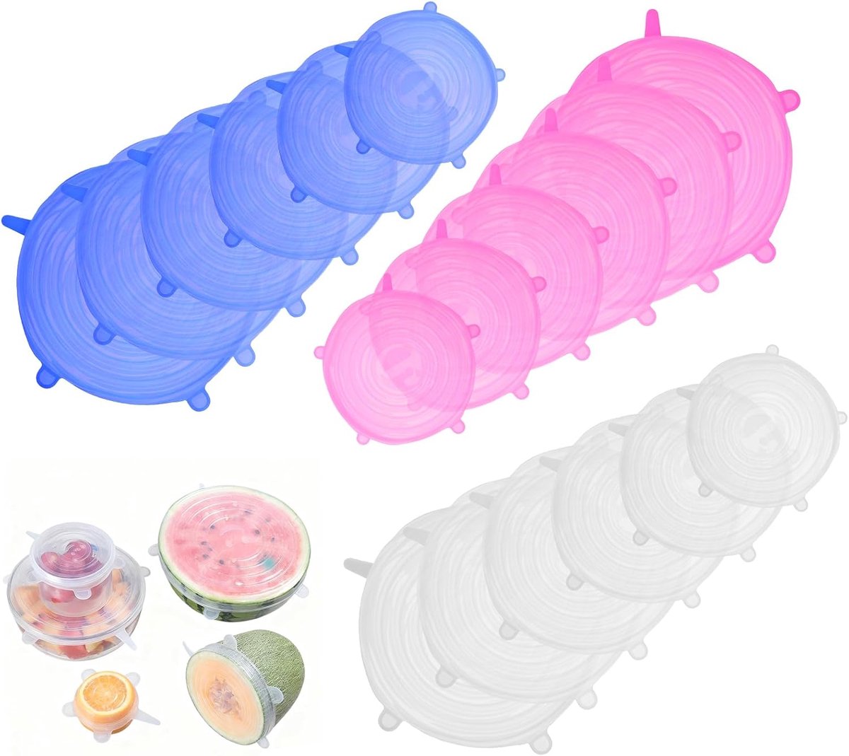 Siliconen deksels set van 18 - Extra rekbare silicone - 6 maten voor luchtdichte afsluiting - ShopVlot