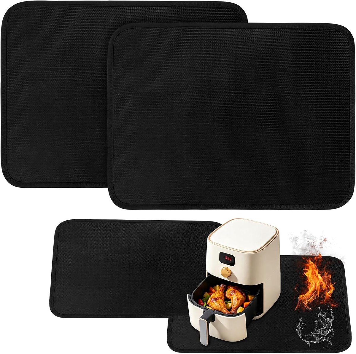 Hittebestendige pad 45x38 cm - zwart glasvezel - brandwerend - veilig koken - ShopVlot