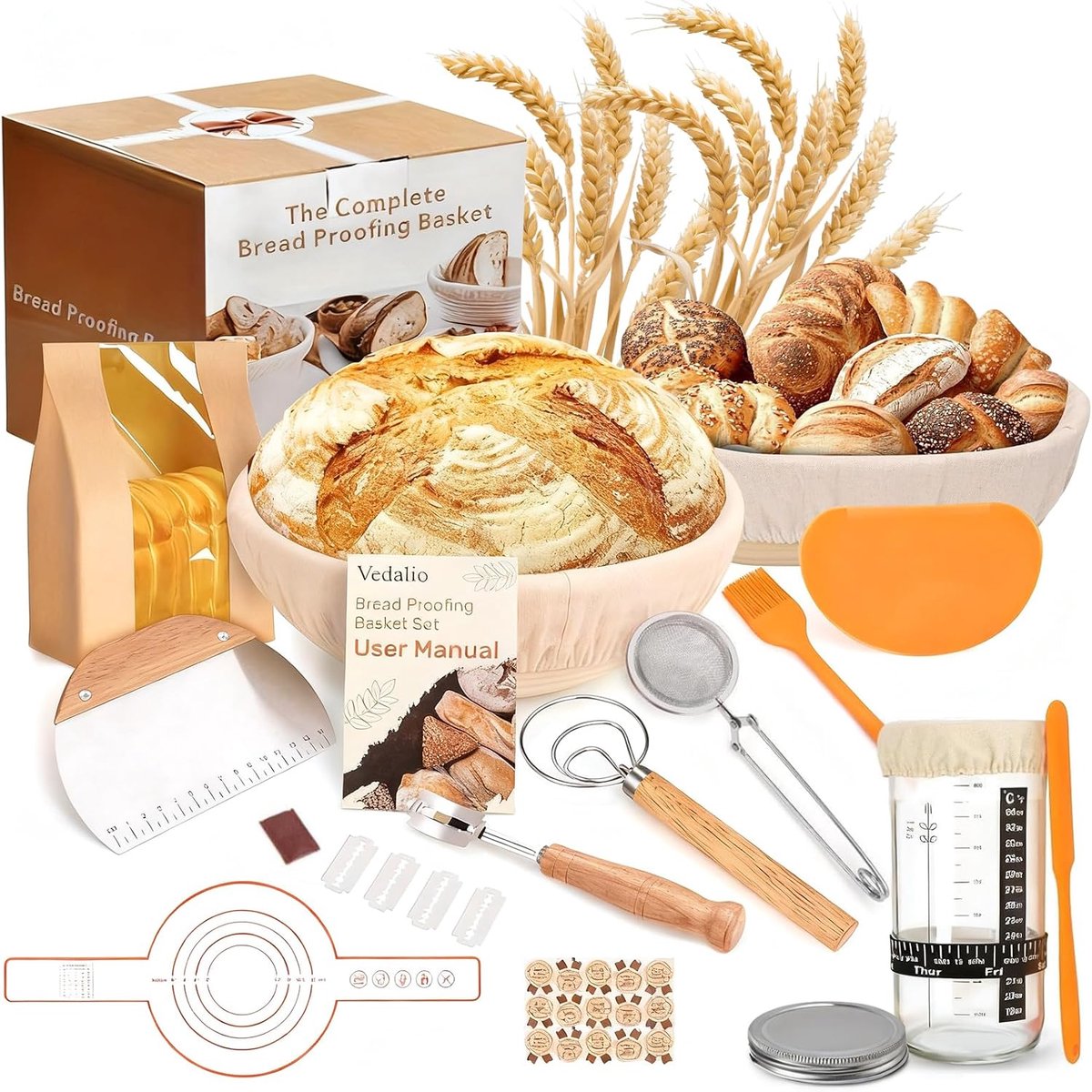 Broodbanken rijsmand met deegschraper - complete set voor beginners - perfecte korst - eenvoudig zelf brood bakken - ShopVlot