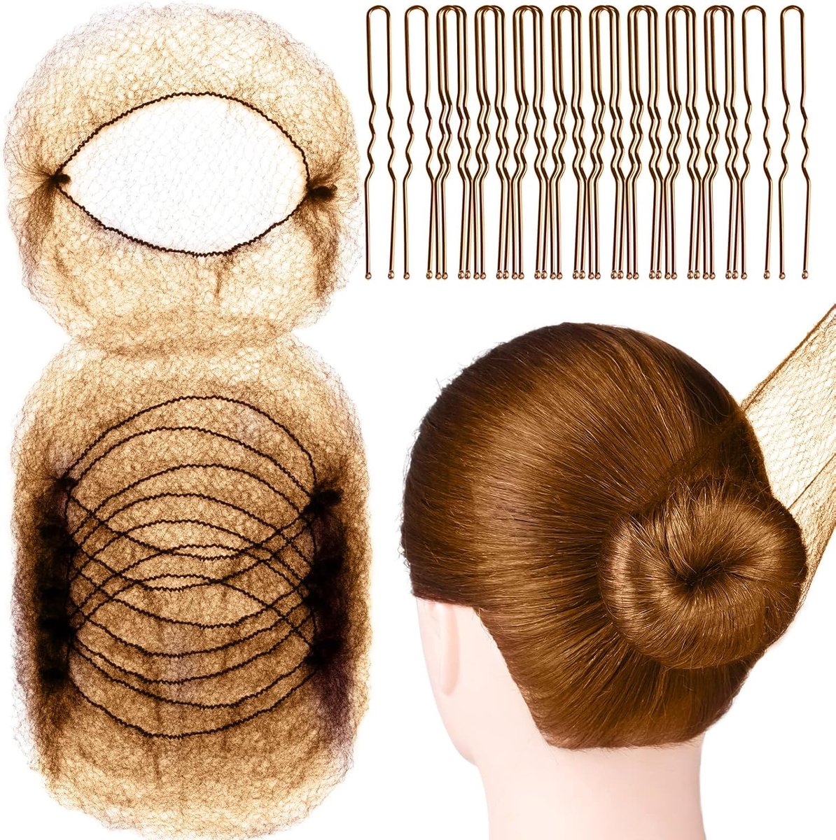 Bun haarnet set - 20 elastische haarnetjes - bruin - inclusief U-vormige clips voor meisjes en verpleegsters - ShopVlot
