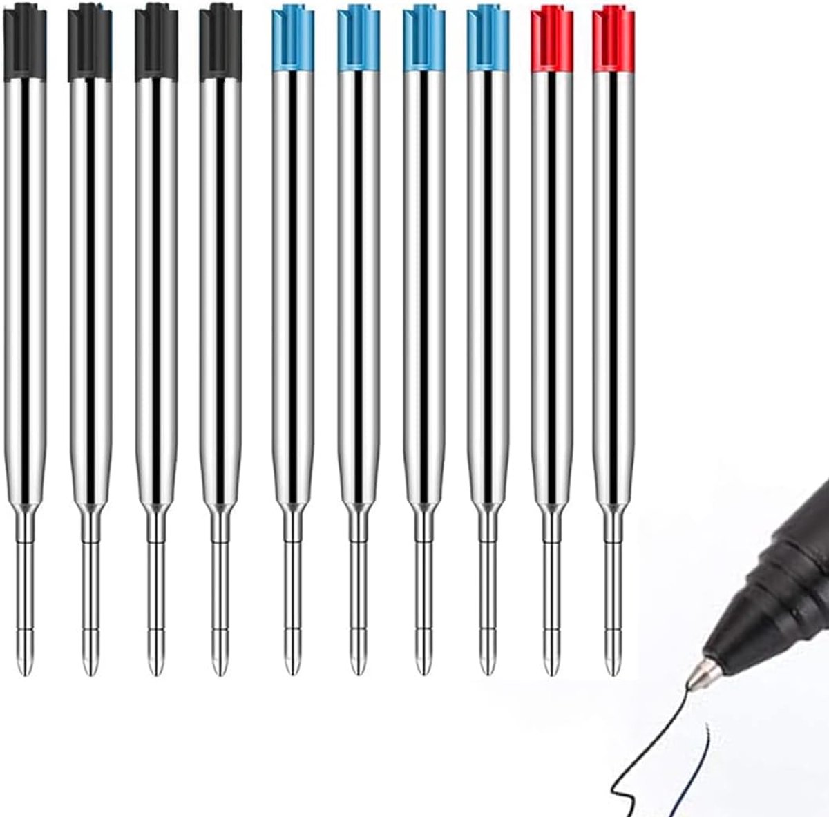 Balpenvullingen 1,0 mm - 10 stuks - zwart, blauw, rood - navulbare balpen voor notities - ShopVlot