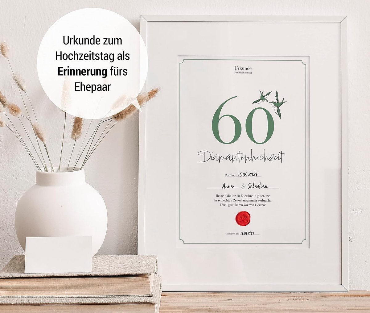 Huwelijksverjaardagscertificaat 60 jaar - Klassiek - Elegante uitstraling - Perfect cadeau voor jubilarissen - ShopVlot