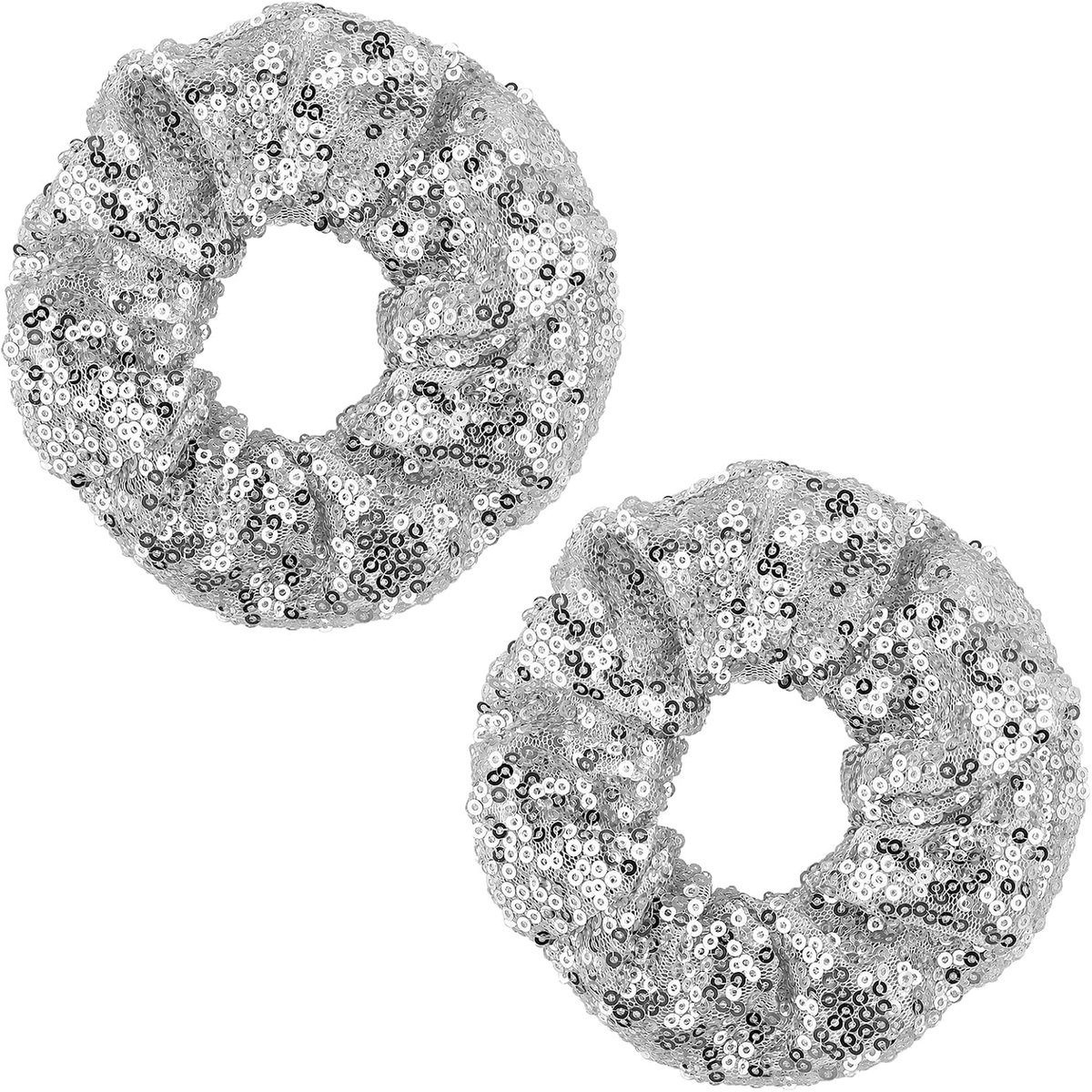 Scrunchies met pailletten - zilver - 2 stuks - haaraccessoires voor bruiloften - glanzende paardenstaart houders - ShopVlot