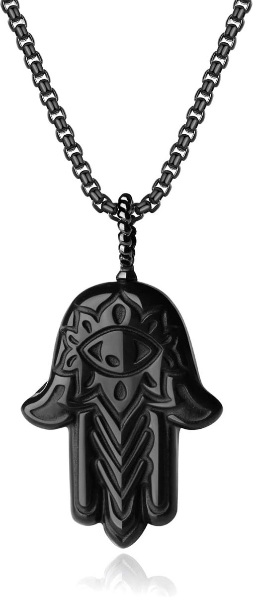 Halsketting zwart obsidiaan - Hamsa hand - Bescherming en stijl - Unisex - ShopVlot