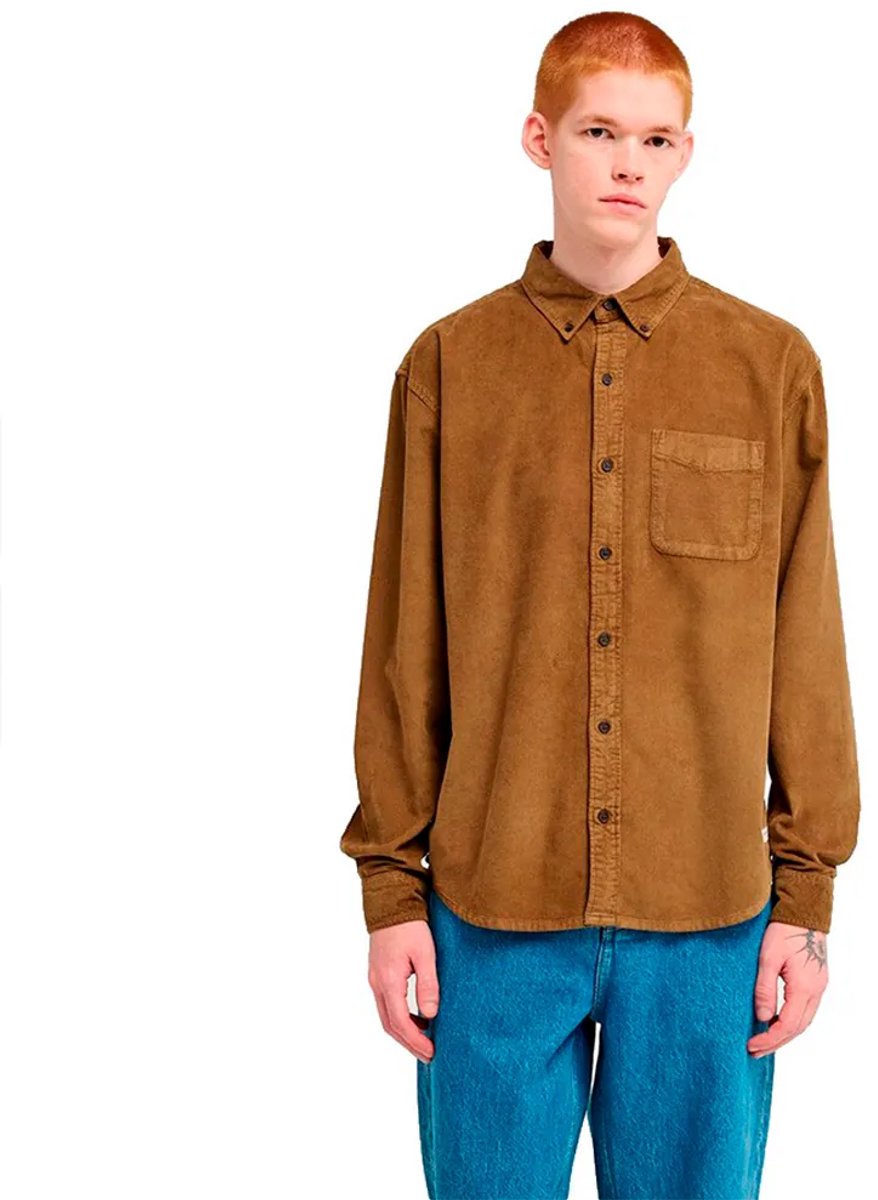 Element Button Down Corduroy Regular Fit Overhemd Met Lange Mouwen Bruin L Man