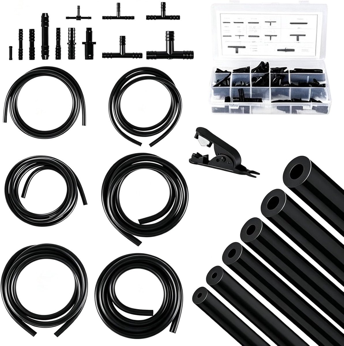 Siliconen vacuümslang set 6x2m - flexibele slangset - 120 nylon koppelingen - ideaal voor auto en werkplaats - ShopVlot